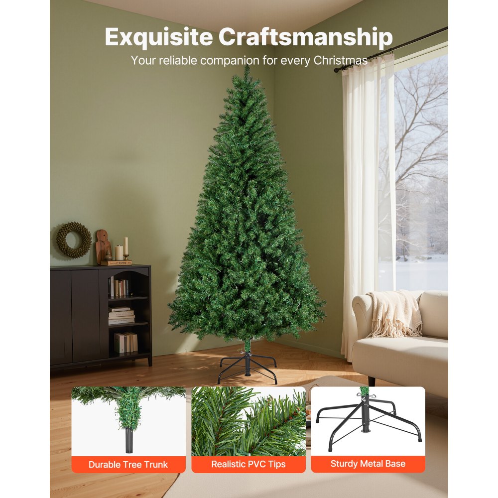 VEVOR Christmas Tree, 6ft Prelit Artificial Xmas Tree, Full Holiday Decor Trees with 330 Colorful LED Lights, 11 Lighting Modes, 1250 Branch Tips & Sturdy Metal Base for Home Party Office Decoration