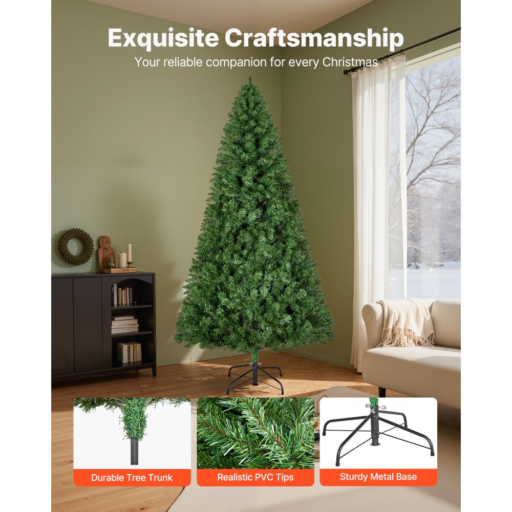 VEVOR Christmas Tree, 7.2ft Artificial Xmas Tree, Full Holiday Decor Trees with 1346 Branch Tips & Sturdy Metal Base for Home Party Office Decoration