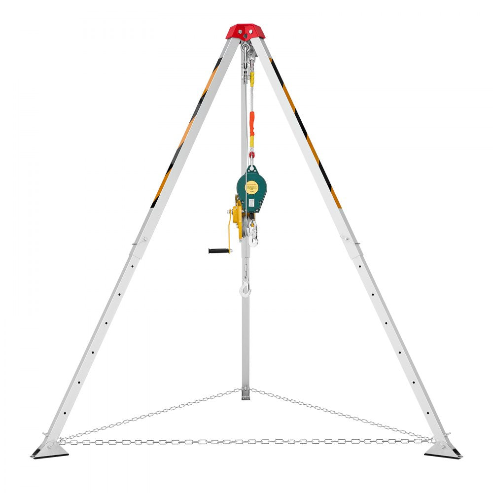 VEVOR Confined Space Tripod Kit, Heavy Duty Rescue Tripod Lifting Hoist 1200 lbs Winch, 4.1 ft Adjustable Legs, 98.5 ft Cable Portable Kit, 32.8 ft Fall Protection, 4.40-7.05 ft Working Height