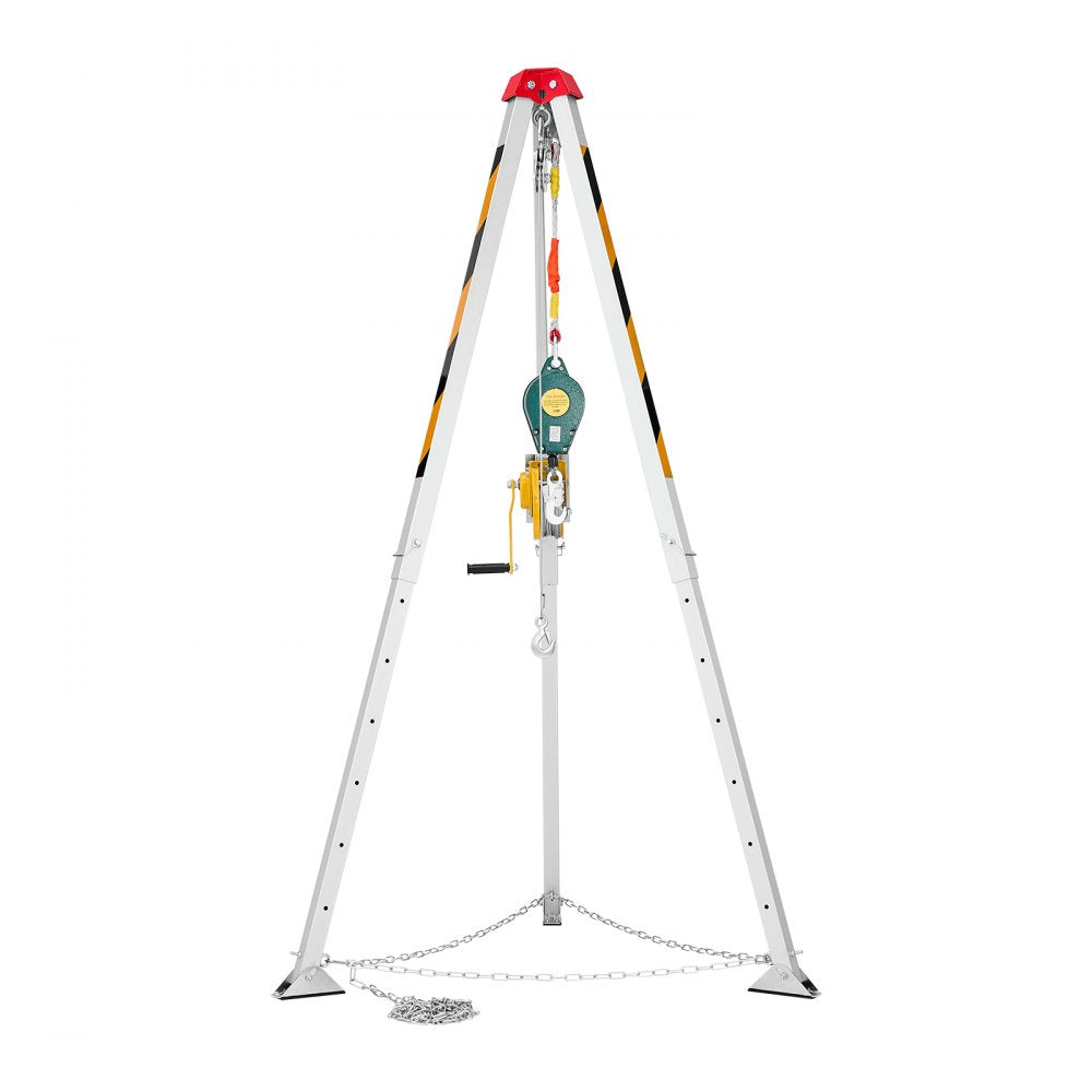 VEVOR Confined Space Tripod Kit, Heavy Duty Rescue Tripod Lifting Hoist 1200 lbs Winch, 4.1 ft Adjustable Legs, 98.5 ft Cable Portable Kit, 32.8 ft Fall Protection, 4.40-7.05 ft Working Height