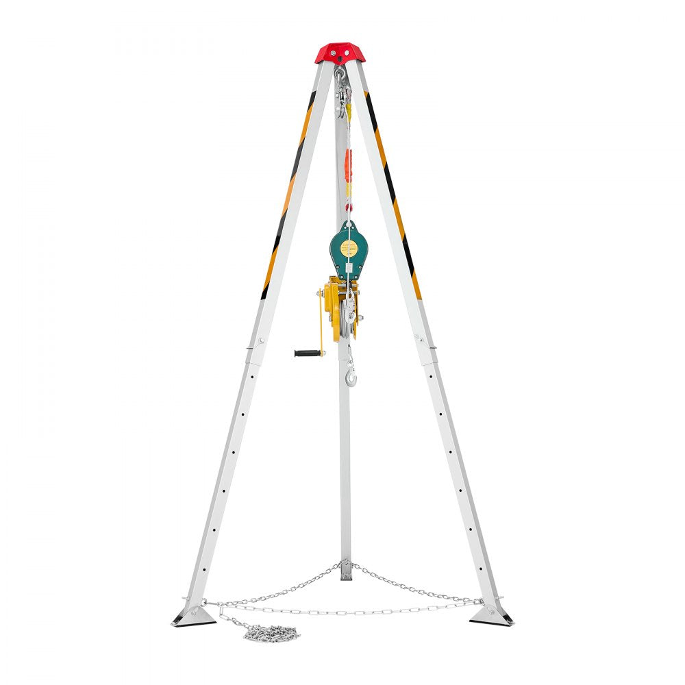 VEVOR Confined Space Tripod Kit, Heavy Duty Rescue Tripod Lifting Hoist 1800 lbs Winch, 4.1 ft Adjustable Legs, 65 ft Cable Portable Kit, 32.8 ft Fall Protection, 4.40-7.05 ft Working Height