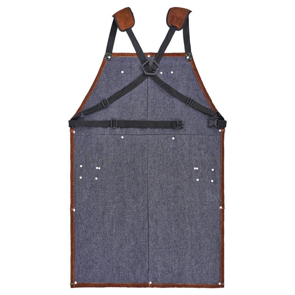 VEVOR Leather Welding Work Apron, Heavy Duty Cowhide Flame Resistant Welding Apron, Heat-Resistant Blacksmith Welder Aprons with 6 Tool Pockets for Woodworking, Gardening, BBQ