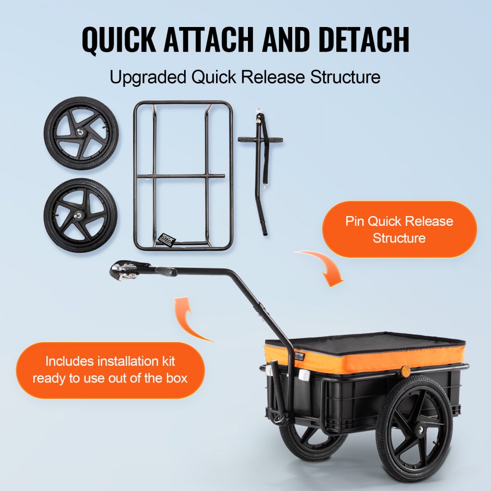 VEVOR Bike Cargo Trailer, 88 lbs Load Capacity, Heavy-Duty Bicycle Wagon Cart, Foldable Compact Storage with Universal Hitch, Waterproof Cover, 16" Wheels, Safe Reflectors, Fits 24"-28" Bike Wheels