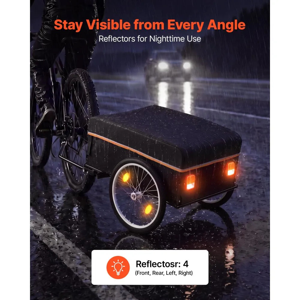 VEVOR Bike Cargo Trailer 130 lbs Load Heavy-Duty Bicycle Wagon Cart Folding, Foldable Compact Storage with Waterproof Cover, 20-Inch Wheels, Reflectors, Carbon Steel Frame, Fits 22-28 in Bike Wheels