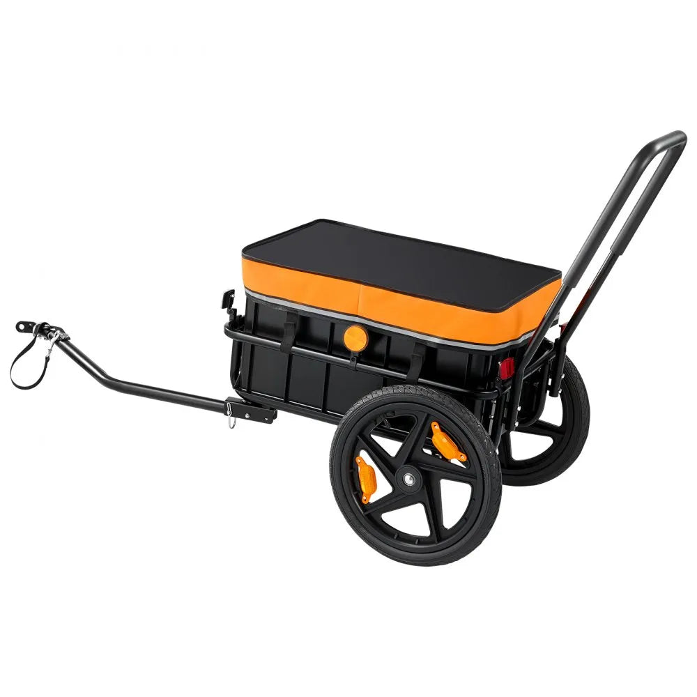 VEVOR Bike Cargo Trailer 100 lbs 2-in-1 Pushcart Heavy-Duty Bicycle Wagon, Cart with Waterproof Cover, 7 in & 16 in Wheels, Reflector, Carbon Steel Frame, Fits 22-28 in Bike Wheels, for Carrying Cargo