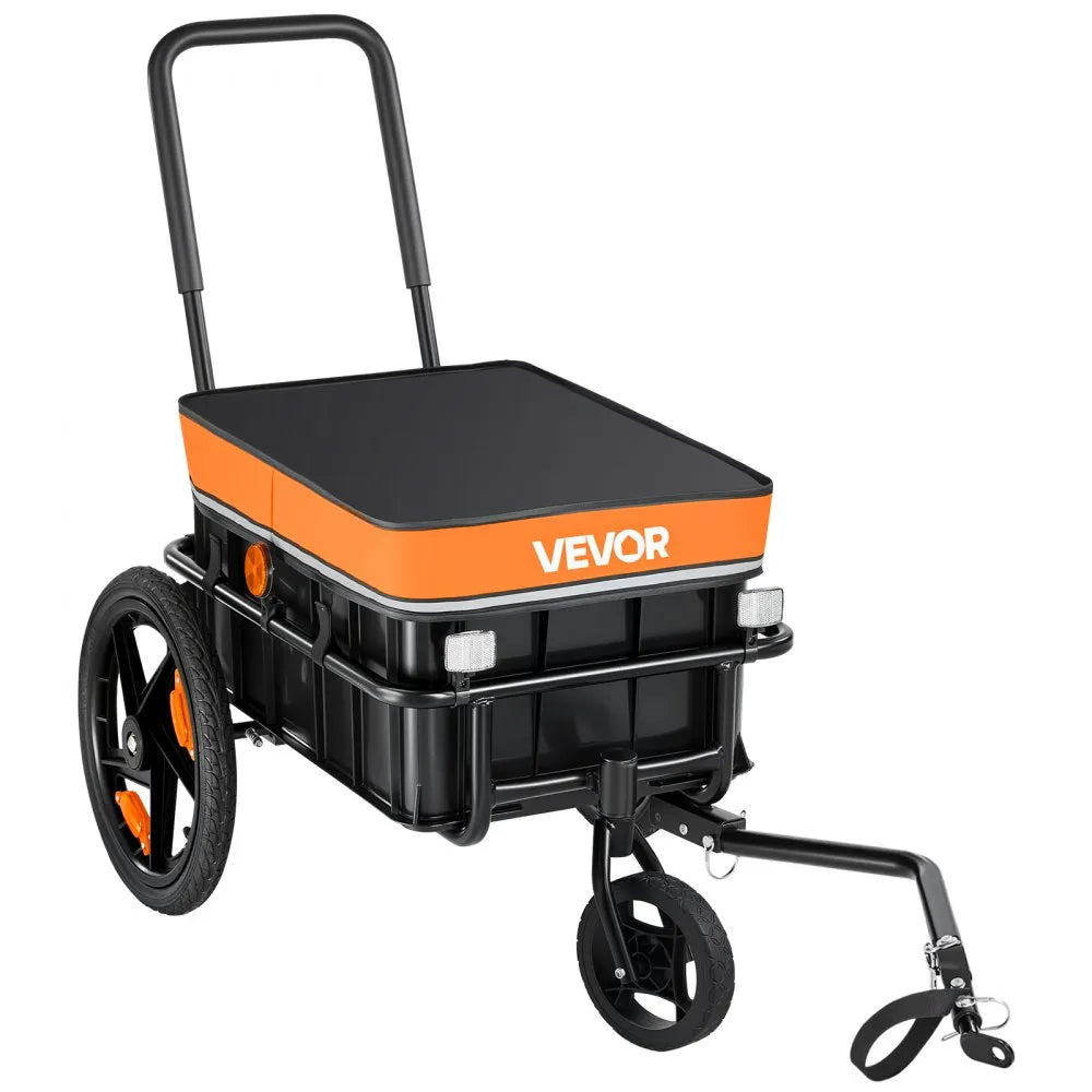 VEVOR Bike Cargo Trailer 100 lbs 2-in-1 Pushcart Heavy-Duty Bicycle Wagon, Cart with Waterproof Cover, 7 in & 16 in Wheels, Reflector, Carbon Steel Frame, Fits 22-28 in Bike Wheels, for Carrying Cargo