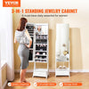 VEVOR Mirror Jewelry Cabinet, Standing Mirror with Storage, Lockable Jewelry Mirror Organizer with Full Length Mirror, Velvet Lining, Interior LED Light, Drawer, Freestanding Jewelry Armoire, White