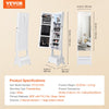 VEVOR Mirror Jewelry Cabinet, Standing Mirror with Storage, Lockable Jewelry Mirror Organizer with Full Length Mirror, Velvet Lining, Interior LED Light, Drawer, Freestanding Jewelry Armoire, White