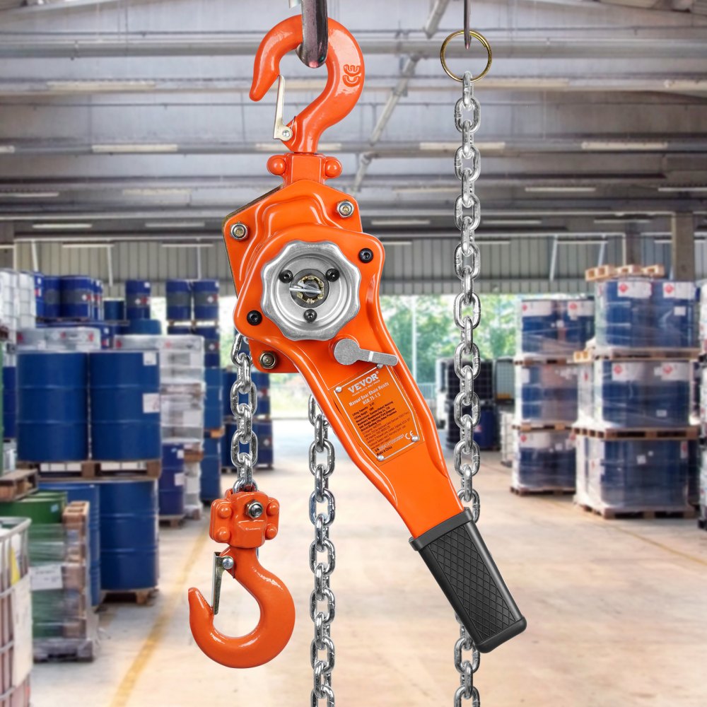 VEVOR Manual Lever Chain Hoist, 3/4 Ton 1650 lbs Capacity 10 FT Come Along, G80 Galvanized Carbon Steel with Weston Double-Pawl Brake, Auto Chain Leading & 360° Rotation Hook, for Garage Factory Dock