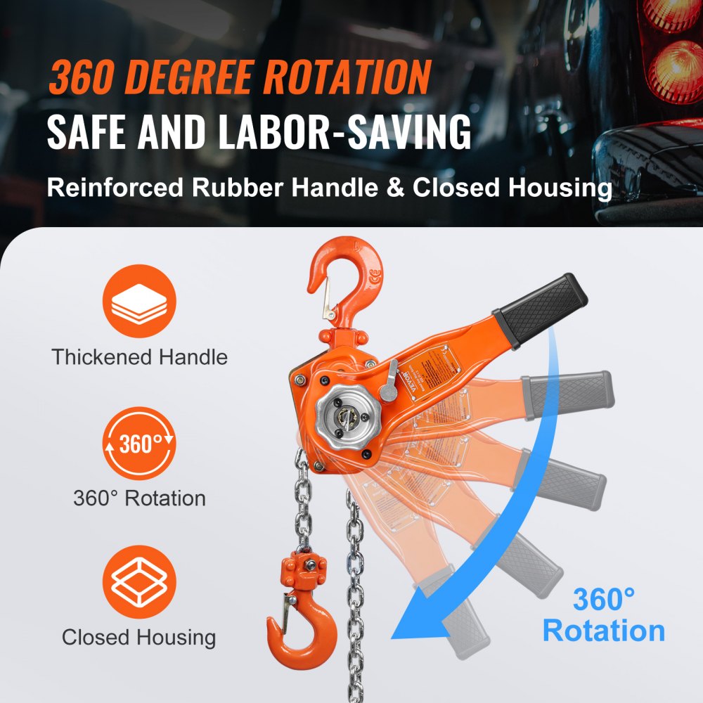 VEVOR Hand-Operated Chain Lift, 1650 lbs Load, 5ft Length, G80 Zinc-Coated Steel, Dual-Pawl Brake System, Automatic Chain Guide & Swivel Hook, Ideal for Workshops, Warehouses, and Loading Docks