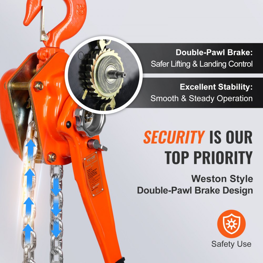 VEVOR Manual Lever Chain Hoist, 3 Ton 6600 lbs Capacity 10 FT Come Along, G80 Galvanized Carbon Steel with Weston Double-Pawl Brake, Auto Chain Leading & 360° Rotation Hook, for Garage Factory Dock