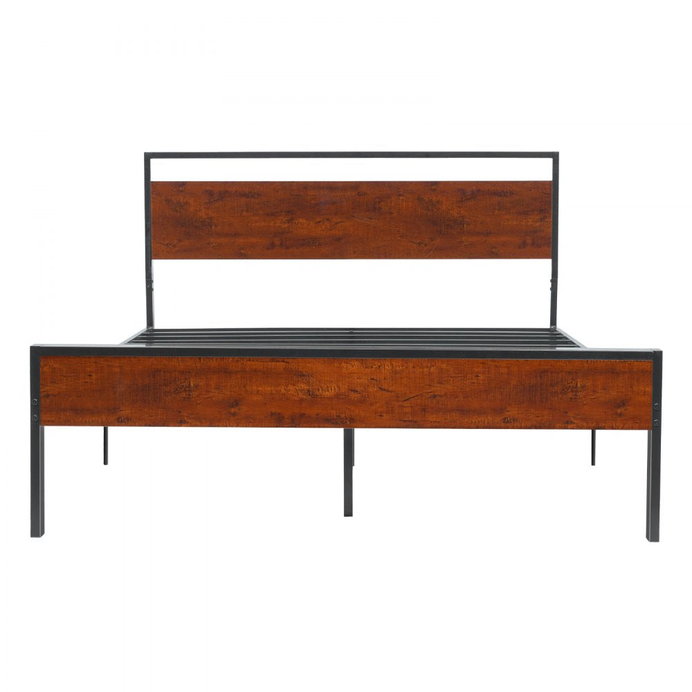 VEVOR King Size Bed Frame, 14 Inch Black Metal Platform Bed Frame with Retro Brown Wooden Headboard and Footboard, Large Under-Bed Storage, Non-Slip Without Noise, No Box Spring Needed, Easy Assembly