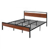 VEVOR King Size Bed Frame, 14 Inch Black Metal Platform Bed Frame with Retro Brown Wooden Headboard and Footboard, Large Under-Bed Storage, Non-Slip Without Noise, No Box Spring Needed, Easy Assembly