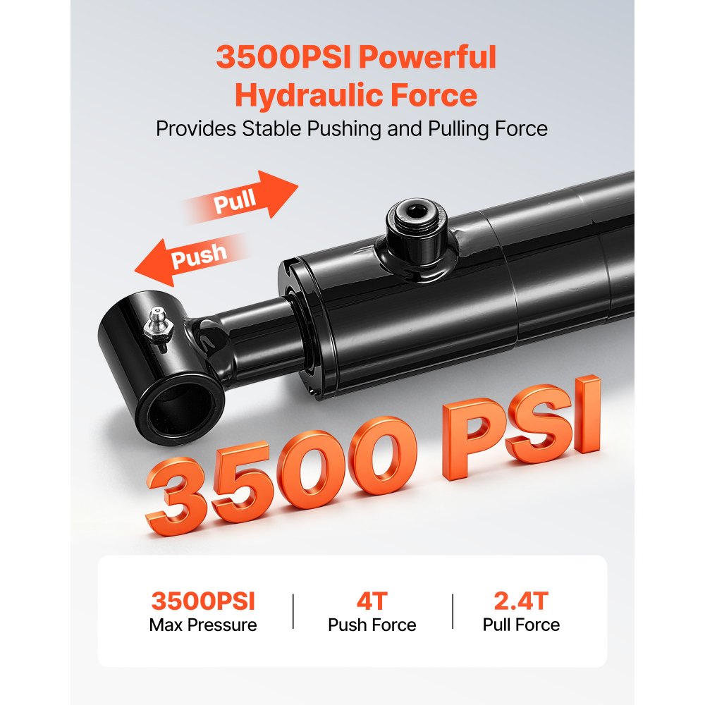 VEVOR Double Acting Hydraulic Cylinder, 2" Bore x 10" Stroke, Max 3500PSI Hydraulic Cylinder, Heavy-Duty Welded Cross Tube Cylinders with 1" Pin Hole & SAE #6 Port for Agricultural Machinery, Tractors