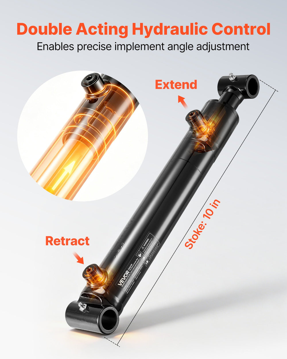 VEVOR Double Acting Hydraulic Cylinder, 2" Bore x 10" Stroke, Max 3500PSI Hydraulic Cylinder, Heavy-Duty Welded Cross Tube Cylinders with 1" Pin Hole & SAE #6 Port for Agricultural Machinery, Tractors