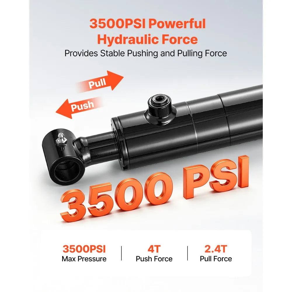 VEVOR Double Acting Hydraulic Cylinder, 2" Bore x 24" Stroke, Max 3500PSI Hydraulic Cylinder, Heavy-Duty Welded Cross Tube Cylinders with 1" Pin Hole & SAE #6 Port for Agricultural Machinery, Tractors