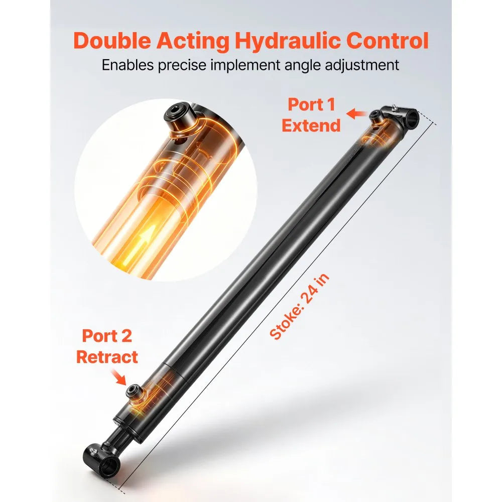VEVOR Double Acting Hydraulic Cylinder, 2" Bore x 24" Stroke, Max 3500PSI Hydraulic Cylinder, Heavy-Duty Welded Cross Tube Cylinders with 1" Pin Hole & SAE #6 Port for Agricultural Machinery, Tractors