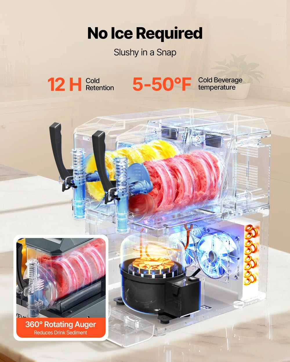 VEVOR Slushie Machine, 4L/135oz x 2 Tank Slushy Machine for Home, No Ice Needed Frozen Drink Maker, Margarita Maker with Self-Cleaning, for Frozen Margaritas, Frappés, Milkshake & More