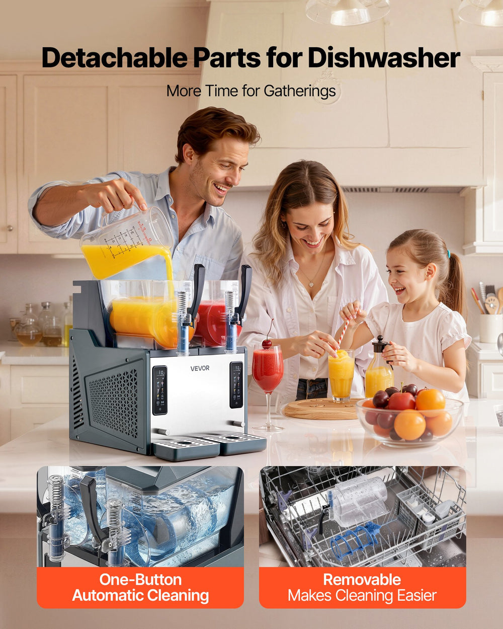 VEVOR Slushie Machine, 4L/135oz x 2 Tank Slushy Machine for Home, No Ice Needed Frozen Drink Maker, Margarita Maker with Self-Cleaning, for Frozen Margaritas, Frappés, Milkshake & More