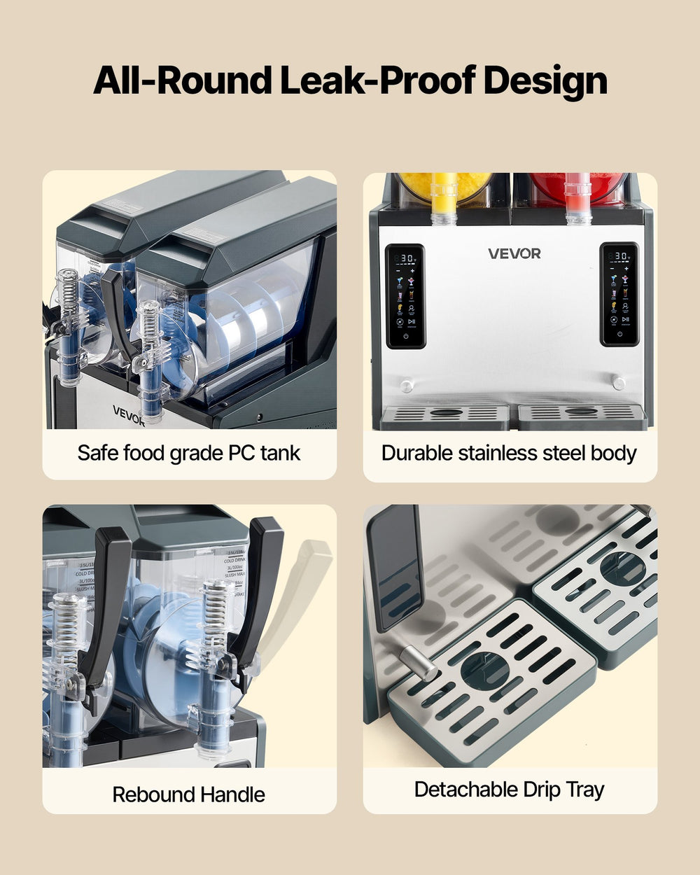 VEVOR Slushie Machine, 4L/135oz x 2 Tank Slushy Machine for Home, No Ice Needed Frozen Drink Maker, Margarita Maker with Self-Cleaning, for Frozen Margaritas, Frappés, Milkshake & More