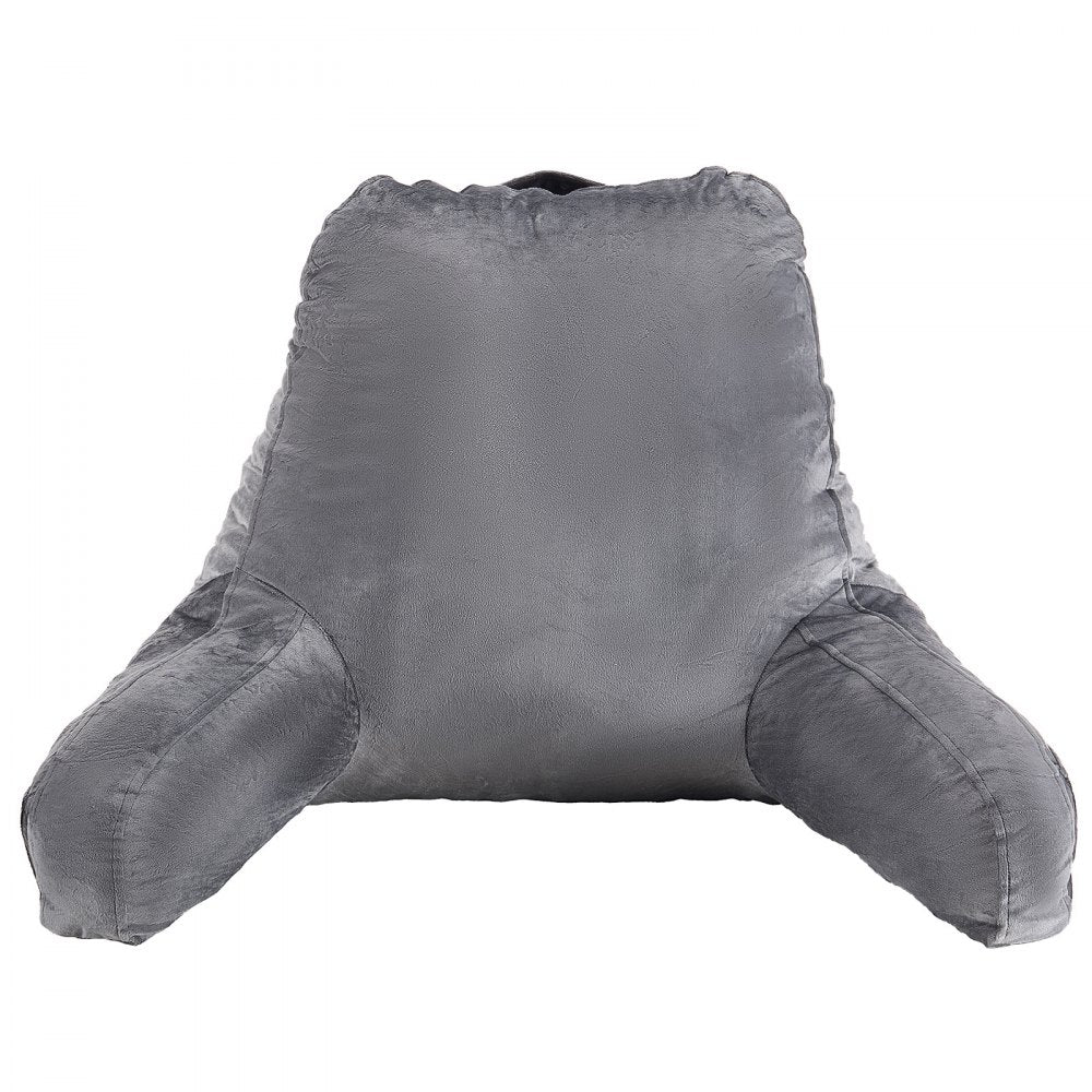 VEVOR Reading Pillow, Large Size Bed Pillow with Shredded Memory Foam, Back Pillow with 3 Pockets and Washable Short Velvet Cloth, Top with Handle, for Watching TV, Reading, Gaming, Resting, Grey