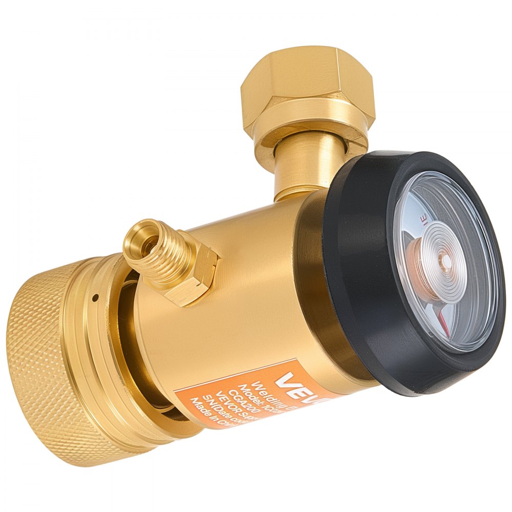 VEVOR CGA200 Acetylene Regulator for Small MC Tanks, AR-MC Air Acetylene Regulator Gauge with 3/8"-24 LH Outlet Connection, Heavy-Duty Brass Body for Welding Brazing Applications