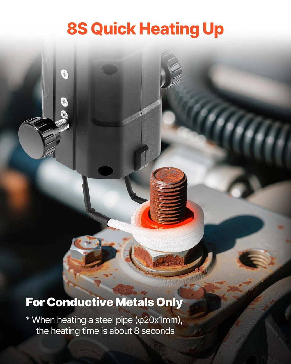 Induction heater heating a nut/bolt (8s quick heating)