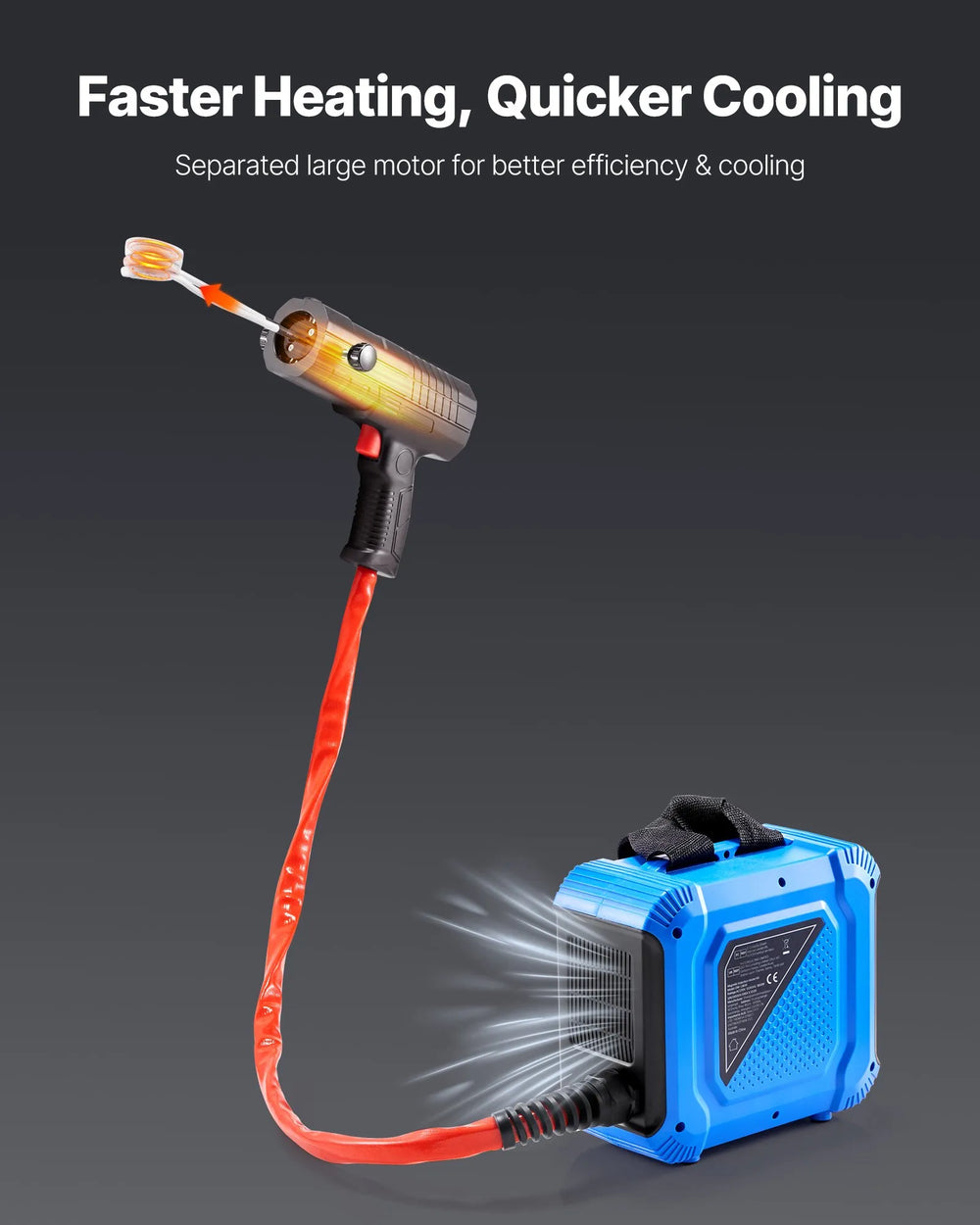 Induction heater kit showing separated motor design for faster heating and quicker cooling