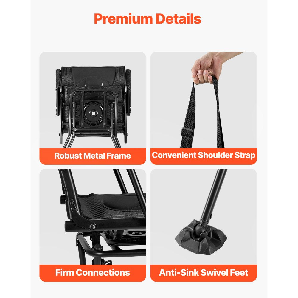 VEVOR Hunting Chair, 360° Silent Swivel, Foldable Portable Blind Chair, Heavy-Duty Steel Frame Ground Stool Seat, with Armrests, Adjustable Carry Strap, Anti-Sink Feet, 300 Lbs Capacity for Fishing