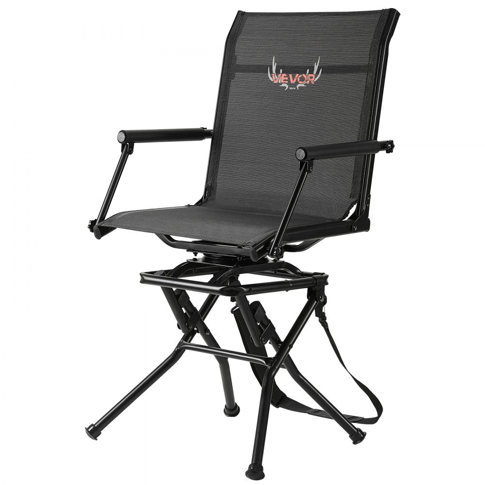 VEVOR Hunting Chair, 360° Silent Swivel, Foldable Lightweight Portable Blind Chair, Heavy-Duty Steel Frame Ground Stool Seat, with Armrest, Adjustable Carry Strap, 300 Lbs Capacity for Fishing Camping