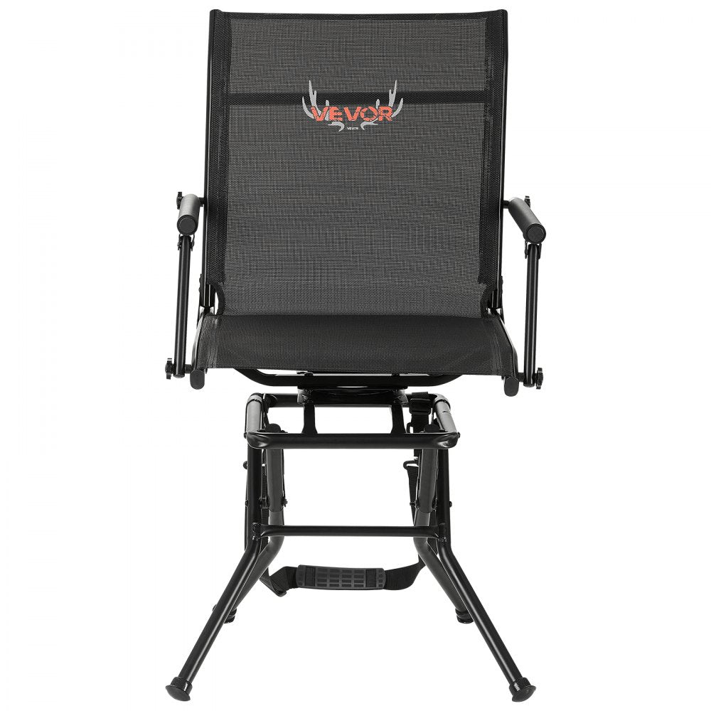 VEVOR Hunting Chair, 360° Silent Swivel, Foldable Lightweight Portable Blind Chair, Heavy-Duty Steel Frame Ground Stool Seat, with Armrest, Adjustable Carry Strap, 300 Lbs Capacity for Fishing Camping