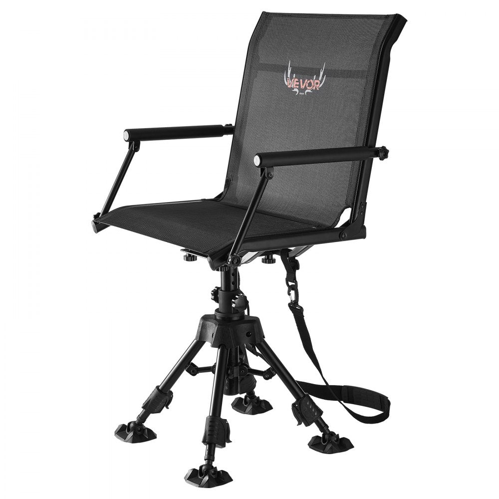 VEVOR Hunting Chair, 360° Silent Swivel, Foldable Portable Blind Chair, Heavy-Duty Steel Frame Ground Stool Seat,with Armrests, Anti-Sink Feet, Height Adjustable, 350 Lbs Capacity for Fishing Camping