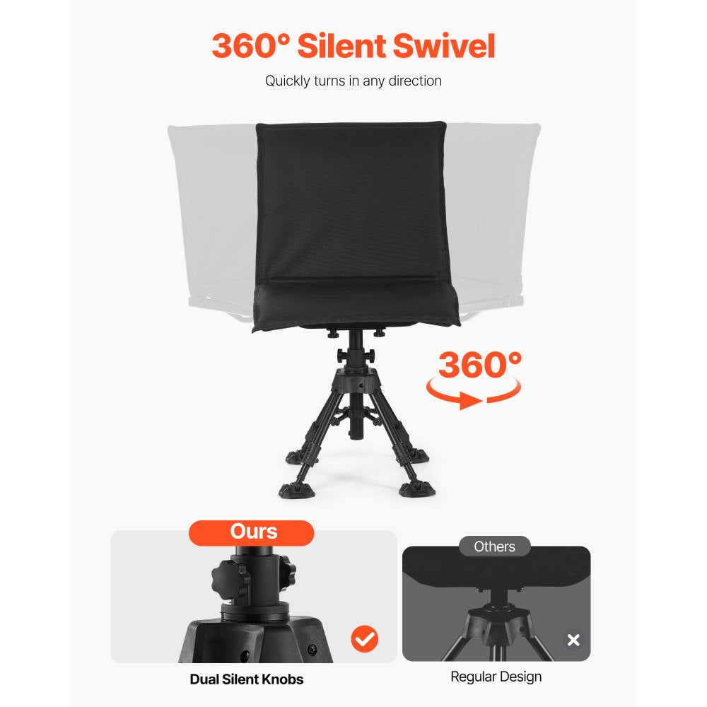 VEVOR Hunting Chair, 360° Silent Swivel, Foldable Portable Blind Chair, Heavy-Duty Steel Frame Ground Stool Seat,with Seat Cover, Anti-Sink Feet, Height Adjustable, 350 Lbs Capacity, for Fishing