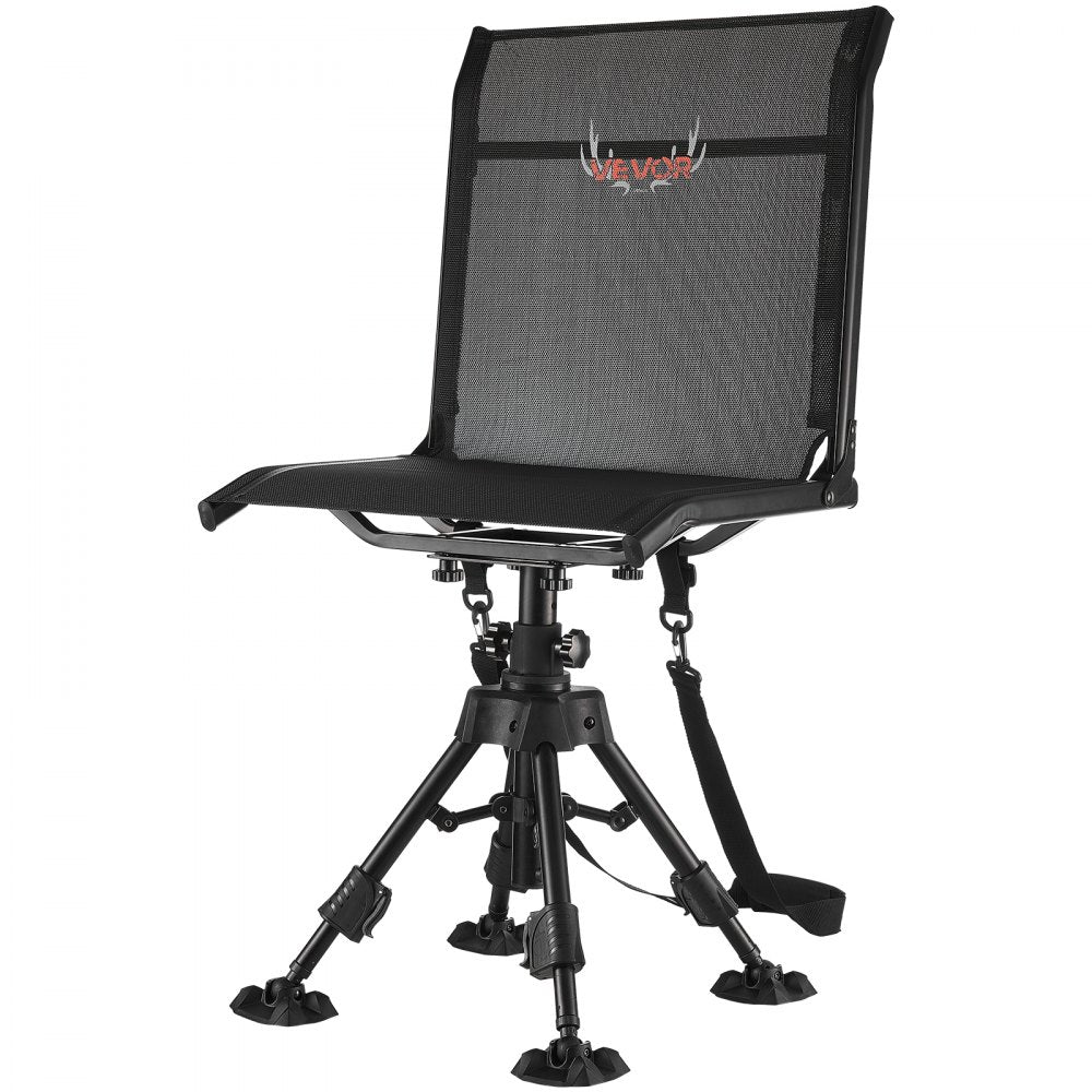 VEVOR Hunting Chair, 360° Silent Swivel, Foldable Portable Blind Chair, Heavy-Duty Steel Frame Ground Stool Seat with Anti-Sink Swivel Feet, Height Adjustable, 350 Lbs Capacity for Fishing Camping