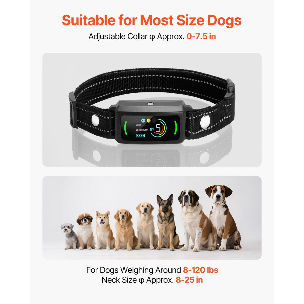 VEVOR Dog Bark Collar, Smart Bark Collar for Large Medium Small Dogs, IP67 Waterproof Rechargeable Anti-Bark Collars for Dogs, Dog Anti-Barking Device, 6 Adjustable Sensitivity Beep Vibration (Black)
