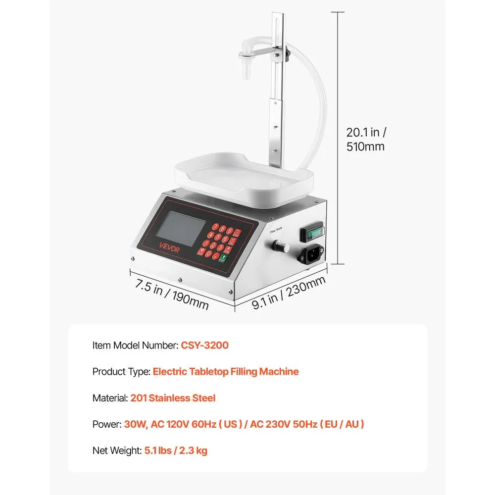 VEVOR Liquid Filling Machine, 10-1000g Recommend Automatic Bottle Filler, for Water, Detergent, Oil, Premium Stainless Steel Body, Digital Weighing, Adjustable Stand, Memory Presets, Easy to Operate