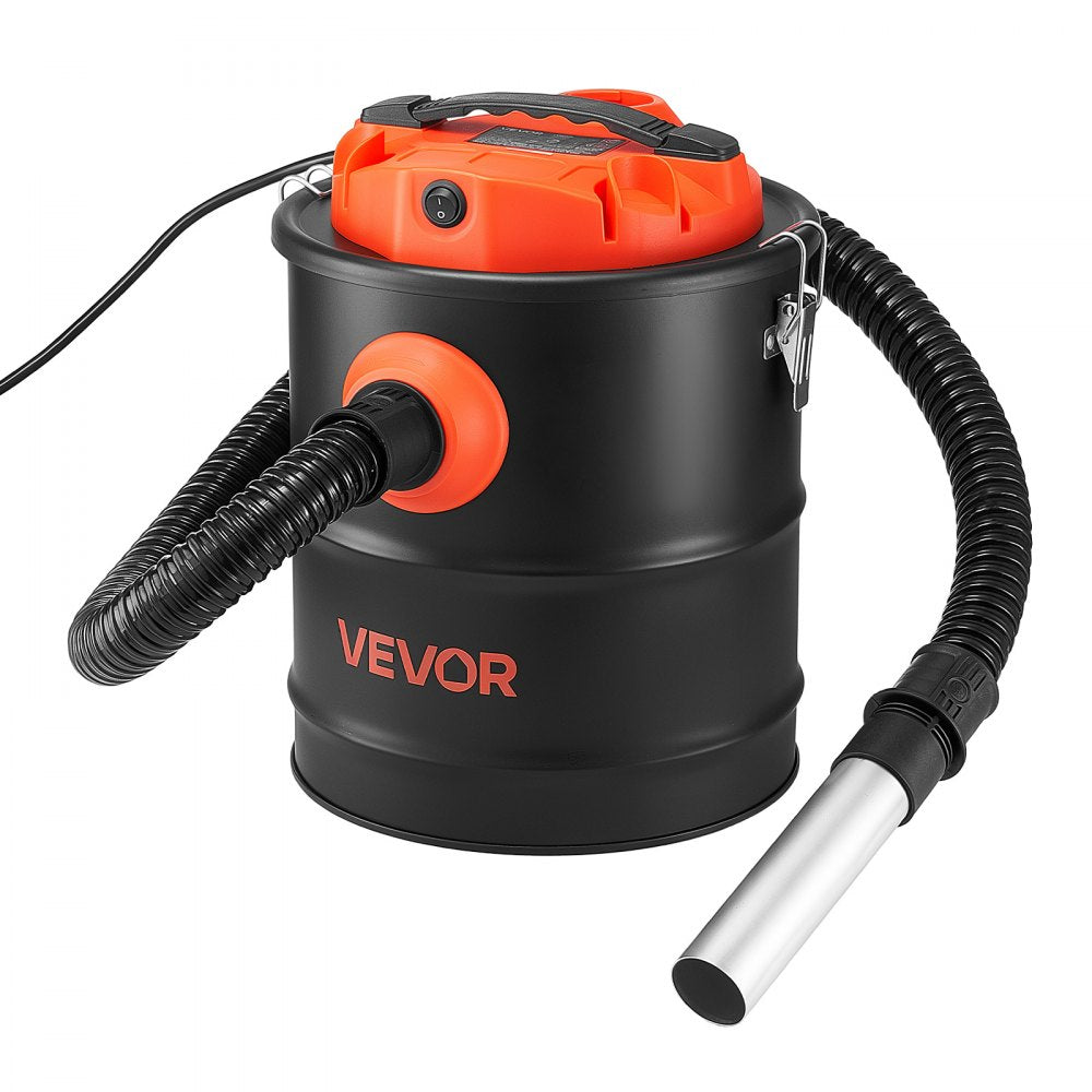 VEVOR Ash Vacuum 4 Gallon, 1200W Powerful Fireplace Cleaner Steel Body, for Fireplaces, Pellet Stoves, Wood Stoves, Fire Pits, Grills, Double Stage Filtration System, 4 FT Hose, Black & Orange
