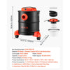 VEVOR Ash Vacuum 5.3 Gallon, 1200W Powerful Fireplace Cleaner with Casters, for Fireplace, Pellet Stove, Wood Stoves, Fire Pit, Grills, Steel Body, Double Stage Filtration, 5 FT Hose, Black & Orange