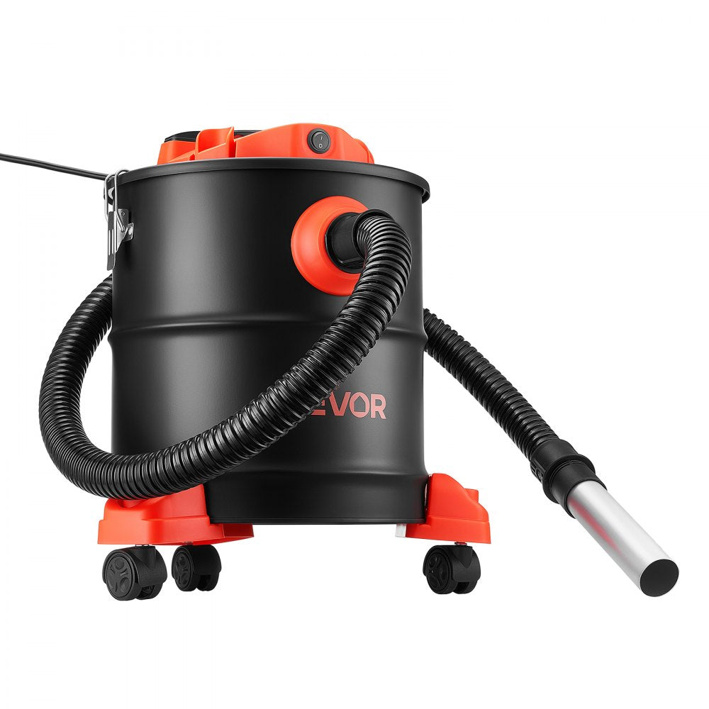 VEVOR Ash Vacuum 5.3 Gallon, 1200W Powerful Fireplace Cleaner with Casters, for Fireplace, Pellet Stove, Wood Stoves, Fire Pit, Grills, Steel Body, Double Stage Filtration, 5 FT Hose, Black & Orange