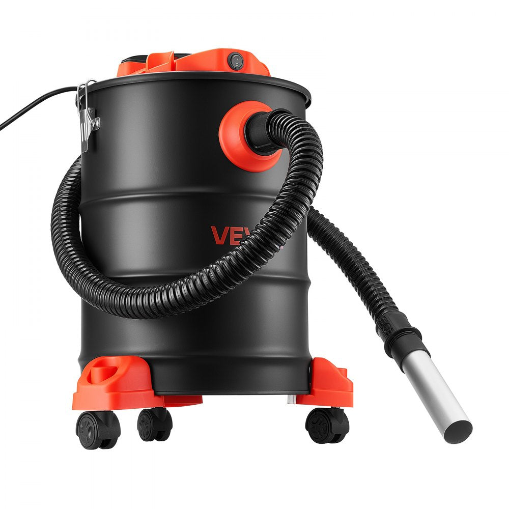 VEVOR Ash Vacuum 6 Gallon, 1200W Powerful Fireplace Cleaner with Casters, for Fireplaces, Pellet Stoves, Wood Stoves, Fire Pits, Grills, Steel Body, Double Stage Filtration, 5 FT Hose, Black & Orange
