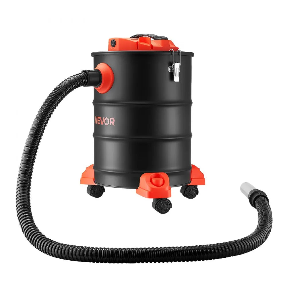 VEVOR Ash Vacuum 6 Gallon, 1200W Powerful Fireplace Cleaner with Casters, for Fireplaces, Pellet Stoves, Wood Stoves, Fire Pits, Grills, Steel Body, Double Stage Filtration, 5 FT Hose, Black & Orange