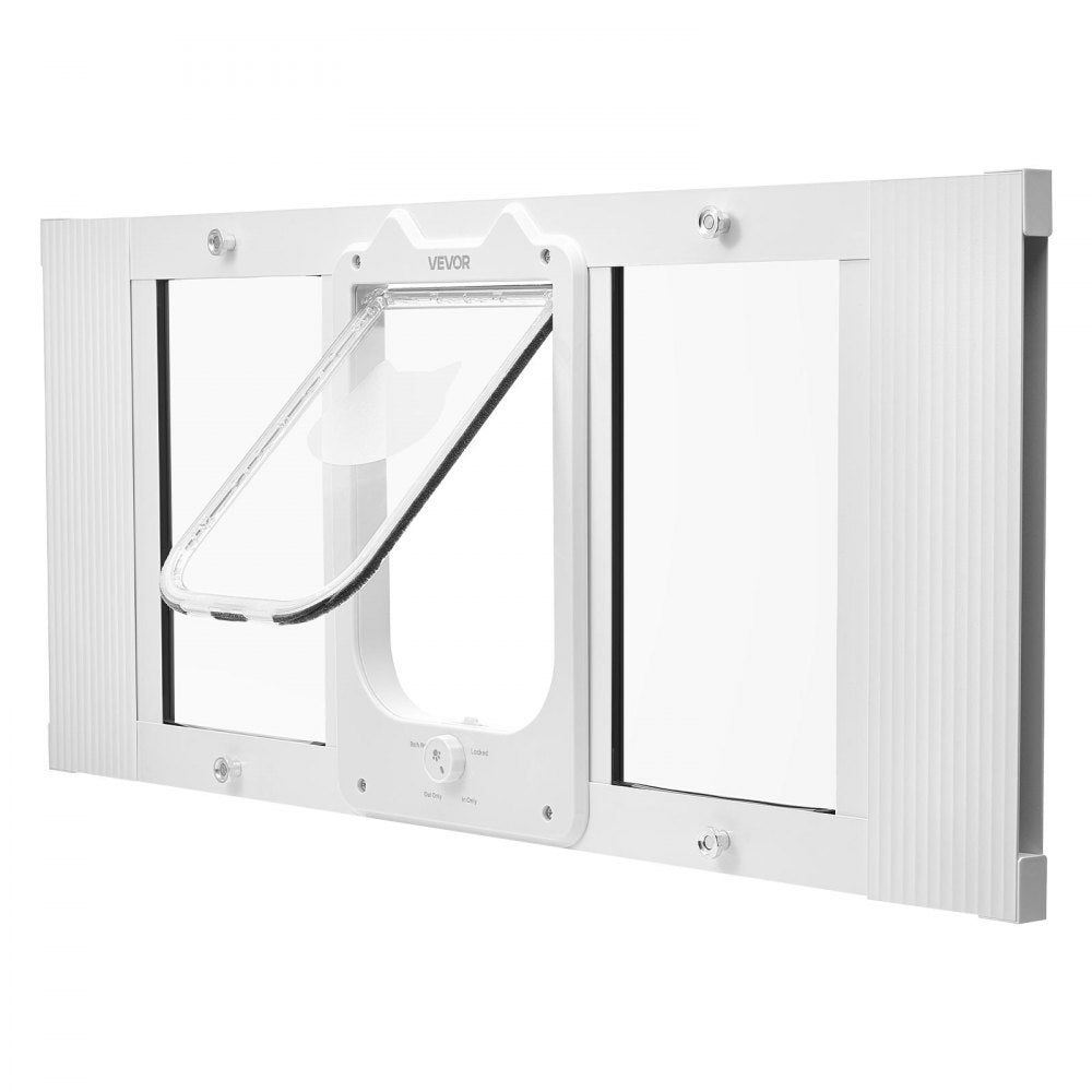 VEVOR Cat Door for Window, Adjustable to Fit Window Width 31"-36", 4 Secure Lock Modes, Aluminum Frame and High-Transparency Glass, Magnetic Closure, Weatherproof Quick-Fit Pet Door for Cats, White