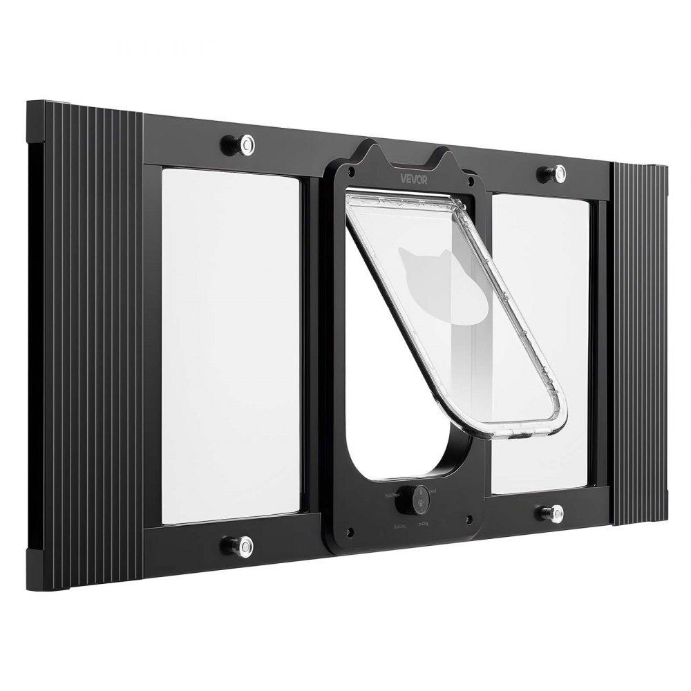 VEVOR Cat Door for Window, Adjustable to Fit Window Width 31"-36", 4 Secure Lock Modes, Aluminum Frame and High-Transparency Glass, Magnetic Closure, Weatherproof Quick-Fit Pet Door for Cats, Black