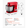 VEVOR Stand Mixer, 6 QT Electric Kitchen Mixer, 300W Dough-Mixer, 10 Speeds Tilt-head Food-Mixer with Stainless Steel Bowl, Dough Hook, Whisk, Beater, for Baking, Mixing, Whipping & Kneading, Red