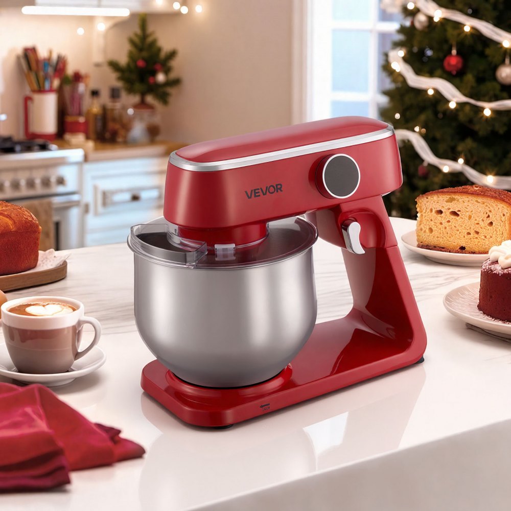 VEVOR Stand Mixer, 7.8 QT Electric Kitchen Mixer, 800W Dough-Mixer, 10 Speeds Tilt-head Food-Mixer with Stainless Steel Bowl, Dough Hook, Whisk, Beater, for Baking, Mixing, Whipping & Kneading, Red