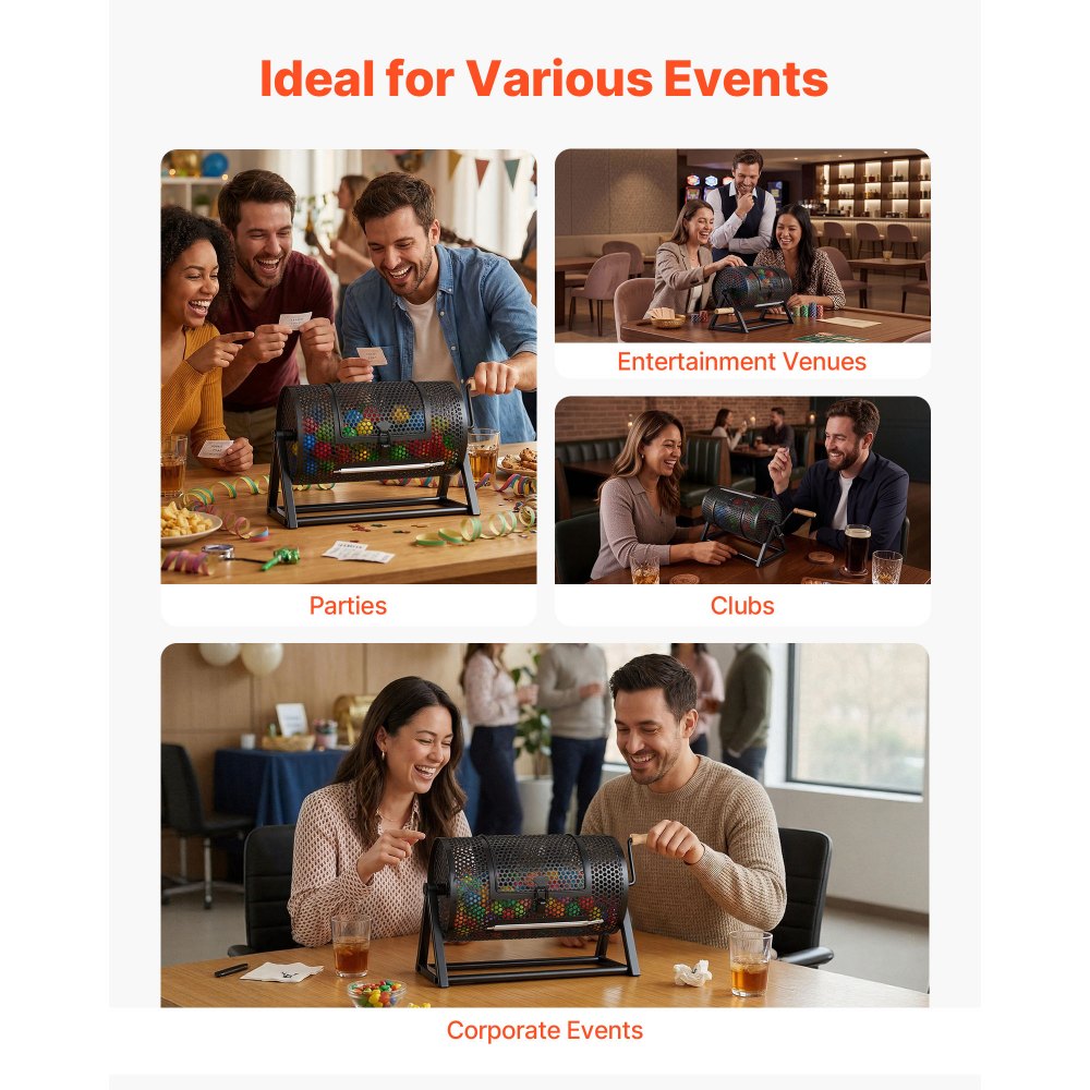 VEVOR Raffle Ticket Spinner, 11.6" x 6.6" Holds 2500 Tickets or 100 Ping Pong Balls, Raffle Drum Lottery Spinning Cage with Reinforced Handle, Stable Triangular Stand, for Events and Gatherings, Black