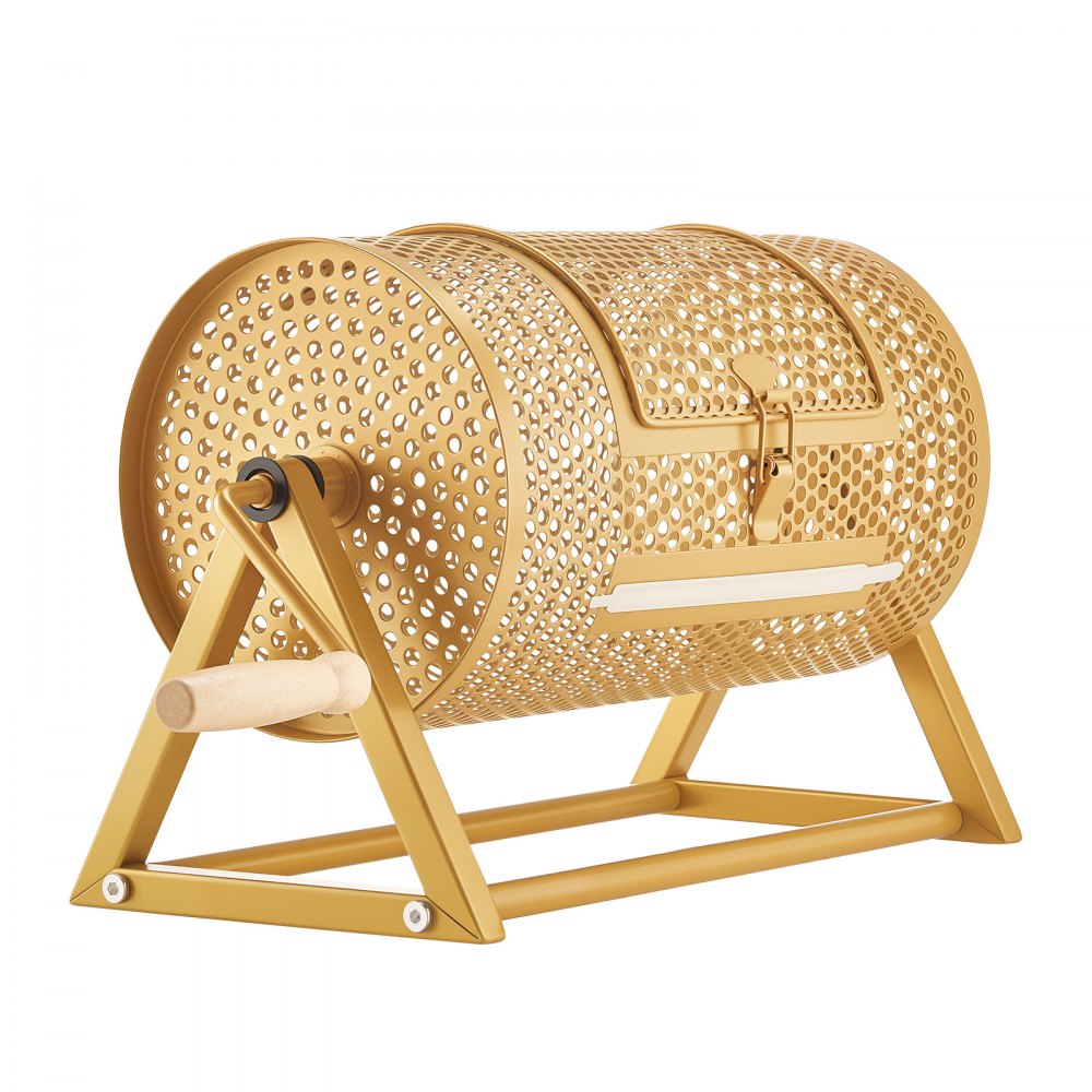VEVOR Raffle Ticket Spinner, 11.6" x 6.6" Holds 2500 Tickets or 100 Ping Pong Balls, Raffle Drum Lottery Spinning Cage with Reinforced Handle, Stable Triangular Stand, for Events and Gatherings, Gold