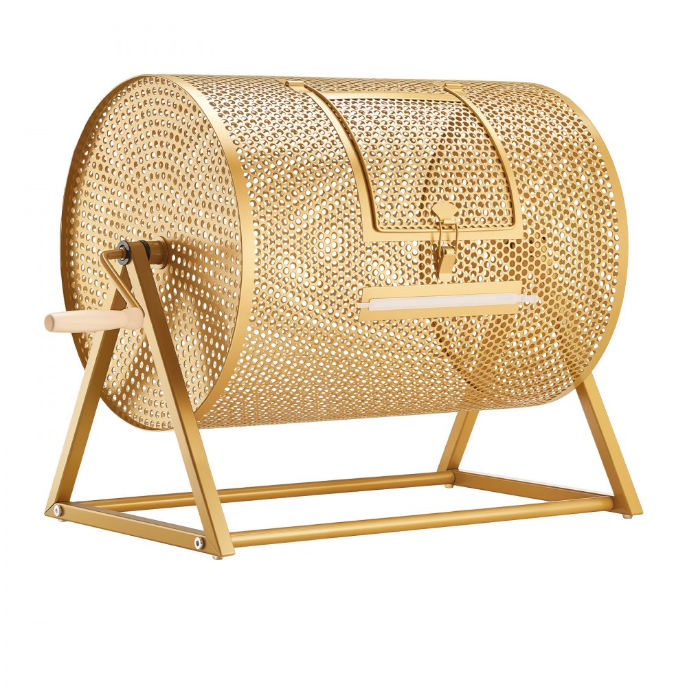 VEVOR Raffle Ticket Spinner, 16.1" x 11.9" Holds 5000 Tickets or 200 Ping Pong Balls, Raffle Drum Lottery Spinning Cage with Reinforced Handle, Stable Triangular Stand, for Events and Gatherings, Gold