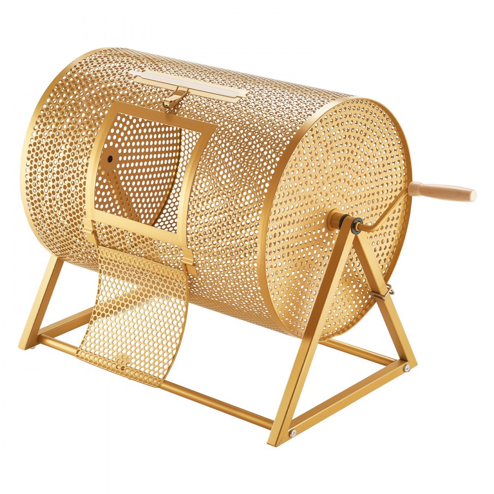VEVOR Raffle Ticket Spinner, 16.1" x 11.9" Holds 5000 Tickets or 200 Ping Pong Balls, Raffle Drum Lottery Spinning Cage with Reinforced Handle, Stable Triangular Stand, for Events and Gatherings, Gold