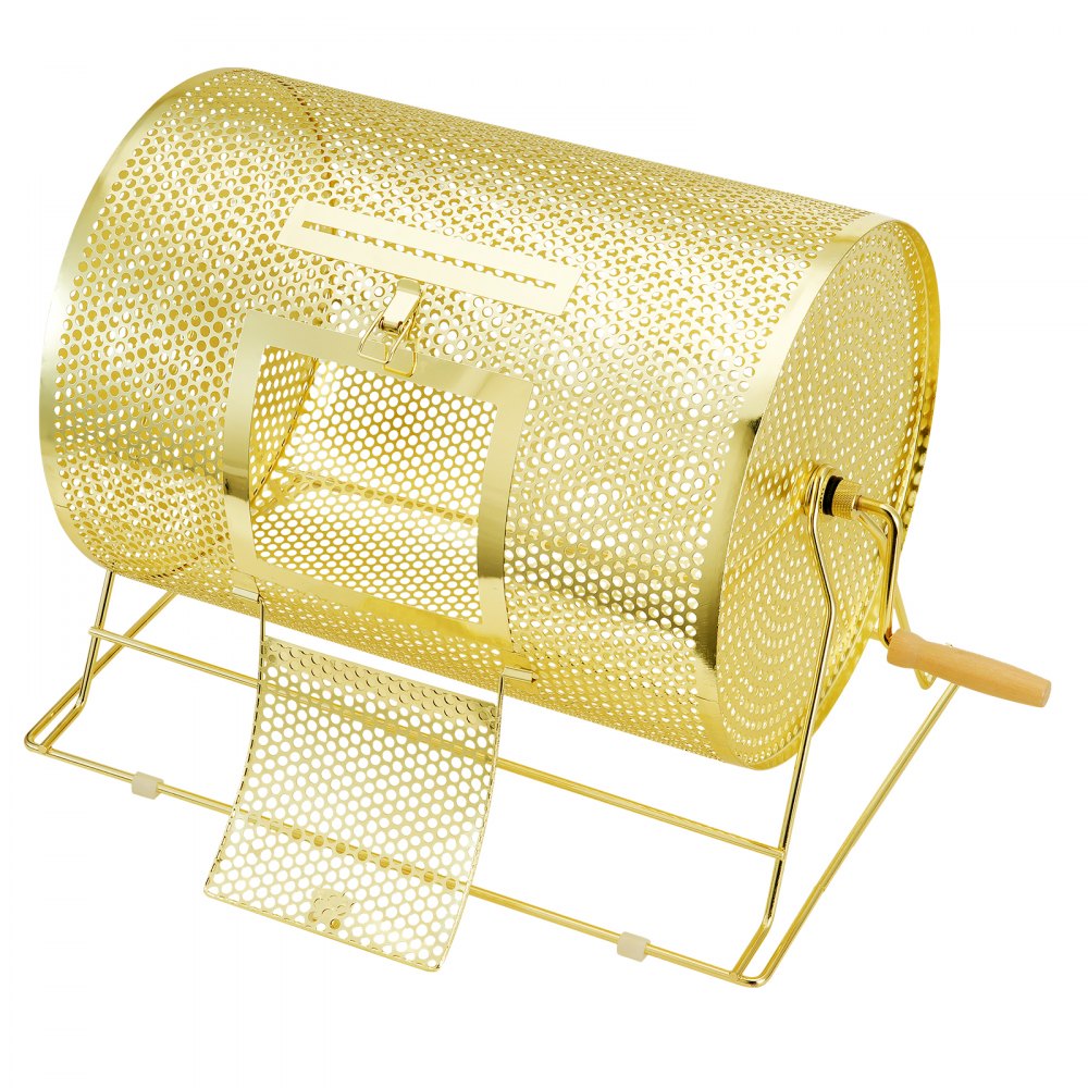 VEVOR Raffle Drum, Holds 5000 Tickets or 200 Ping Pong Balls, Metal Lottery Spinning Drawing with Wooden Turning Handle,16.1 x Ø12 inch Brass Plated Raffle Ticket Spinning Cage, for Bingo Ballot Part